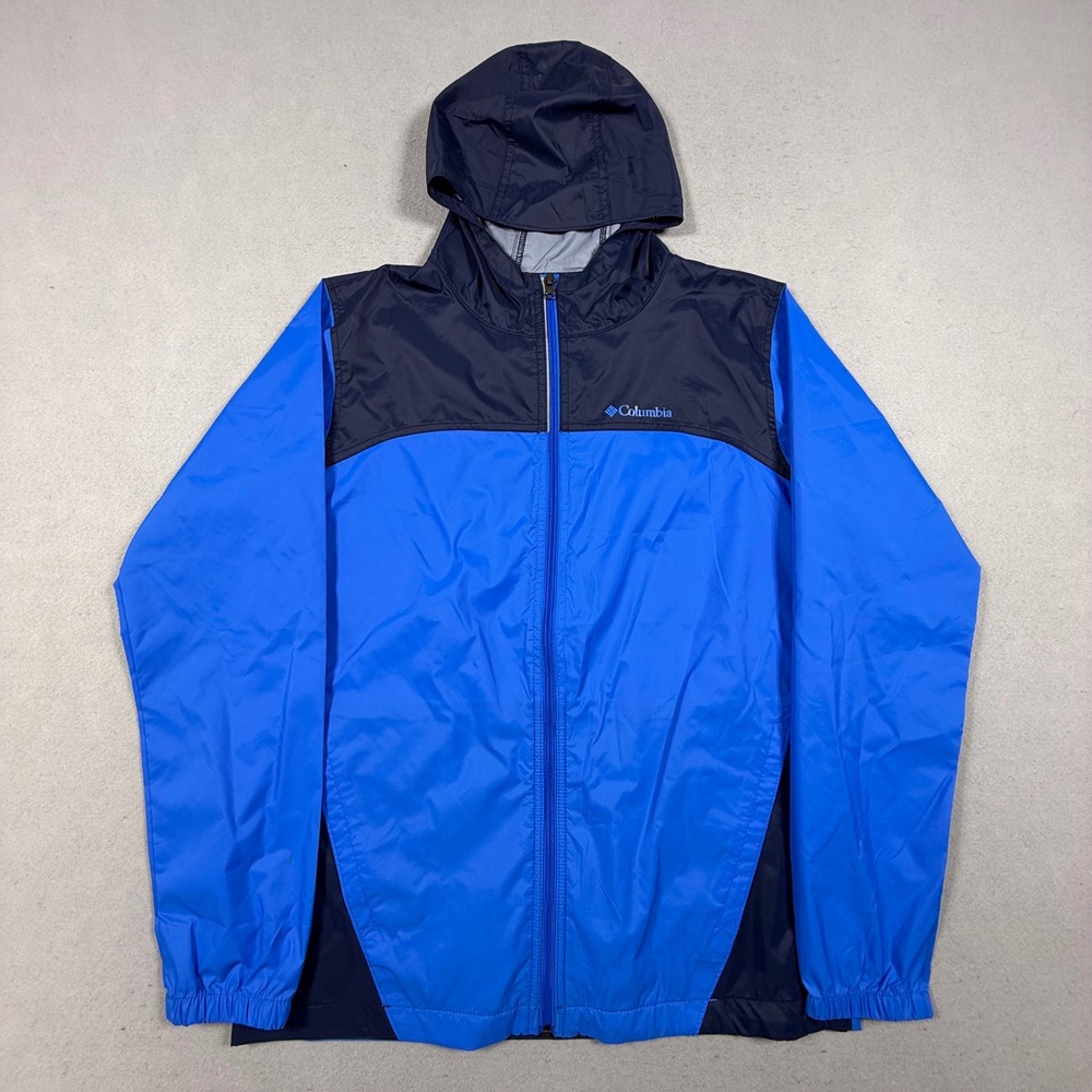 Columbia Boys XL Blue Navy Hooded Windbreaker Full Zip Jacket Lightweight Shell
